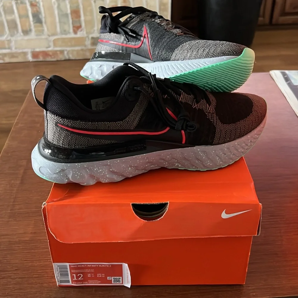 Nike React Infinity Run FK 2 black/red/green. Men’s size 12 Brand New - Picture 2 of 4